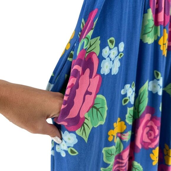 Matilda Jane Maxi Dress Size M Blue Floral V Neck Ruffle Stretchy Jersey Knit - Picture 3 of 11